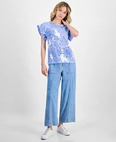 Nautica Jeans Women's Printed Flutter-Sleeve Top