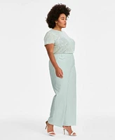 Anne Klein Sequinned Mesh T Shirt Pull On Wide Leg Pants