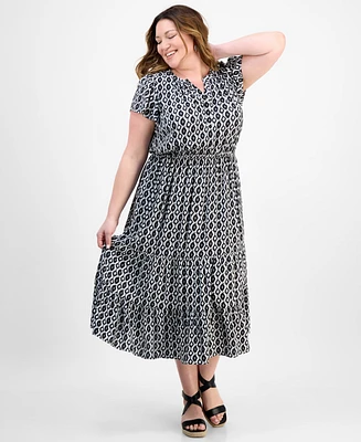 Style & Co Plus Printed V-Neck Short-Sleeve Dress, Exclusively at Macy's