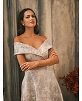 Xscape Petite Off-The-Shoulder Metallic Jacquard Gown