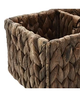 Casafield Set of 2 Water Hyacinth Storage Baskets with 3 Sections, Espresso - Woven Bin Organizers for Bathroom, Laundry, Pantry, Office, Shelves