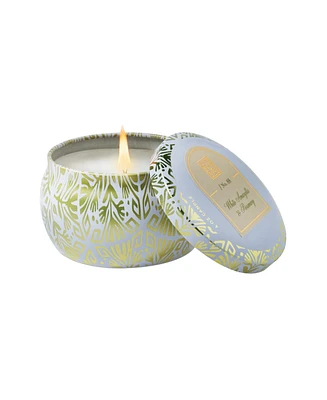Aromatique White Amaryllis Rosemary Printed Tin Candle with Lid, 4 oz.