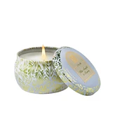 Aromatique White Amaryllis Rosemary Printed Tin Candle with Lid, 4 oz.