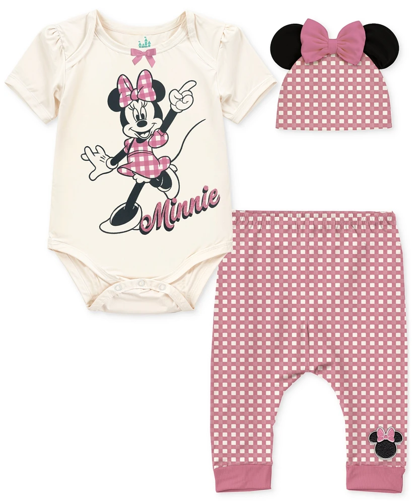 Disney Baby Girls Minnie Mouse Bodysuit, Pants & Hat, 3 Piece Set