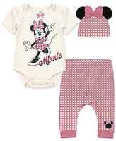 Disney Baby Girls Minnie Mouse Bodysuit, Pants & Hat, 3 Piece Set