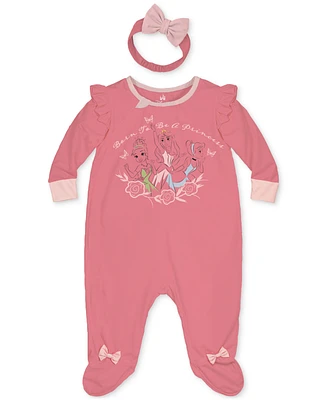 Disney Baby Girls Princess Footed Coverall & Headband, 2 Piece Set