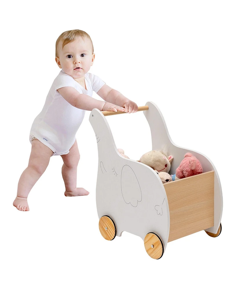 Gymax 2-in-1 Baby Learning Walker Wooden Toddler Push Walker Toys w/ Wheels