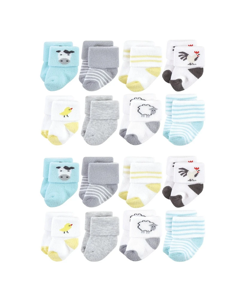 Hudson Baby Cotton Rich Baby Terry Socks 16-Pack, Farm, 0-6 Months