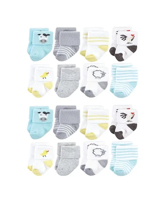 Hudson Baby Cotton Rich Baby Terry Socks 16-Pack, Farm, 0-6 Months