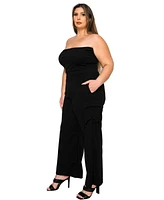 L I V D Women's Plus Yumi Sleeveless Cargo Jumpsuit