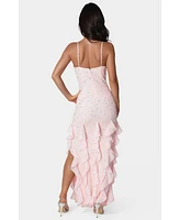 Bebe Women's Cascade Beaded Mesh Gown