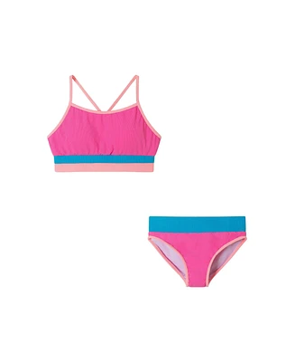 Toddler/Child Girls Pink Ribbed Colorblock Two-Piece Swimsuit