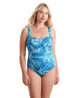 ShapeSolver Sport by Mimi Flamingo Spa Collection Shirred Bodice Tank One Piece Swimsuit