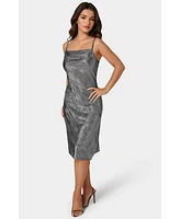 bebe Women's Foil Pleat Cowl Midi Dress