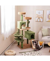 Multi-Level Cactus Cat Tree with Scratching Posts, Ladder, Double Condos & Toy Bed Fun & Cozy Cat Playhouse