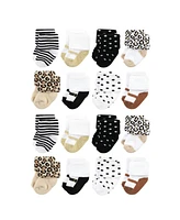 Hudson Baby Cotton Rich Terry Socks 16-Pack, Neutral Leopard, 0-6 Months