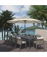 10 Ft Patio Umbrella with Solar Lights 3-Tier Outdoor Table Market Pool Umbrellas for Patio, Red