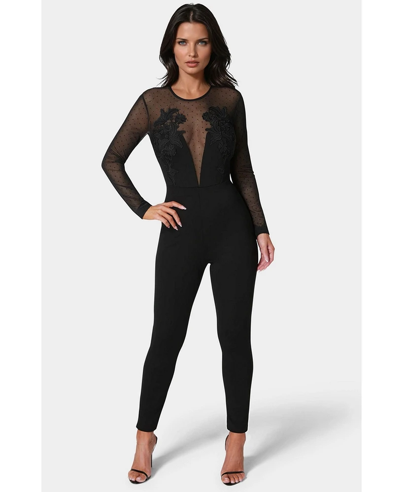 bebe Women's Lace Applique Catsuit