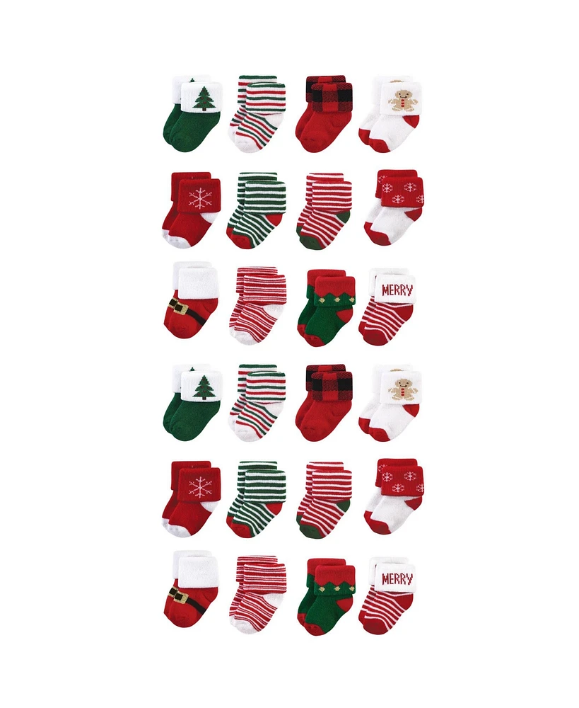 Hudson Baby Cotton Rich Terry Socks 24-Pack, 12 Days Of Christmas, 12-24 Months