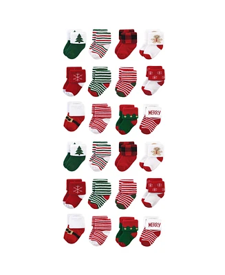 Hudson Baby Boys Cotton Rich Terry Socks 24-Pack, 12 Days Of Christmas, 0-6 Months