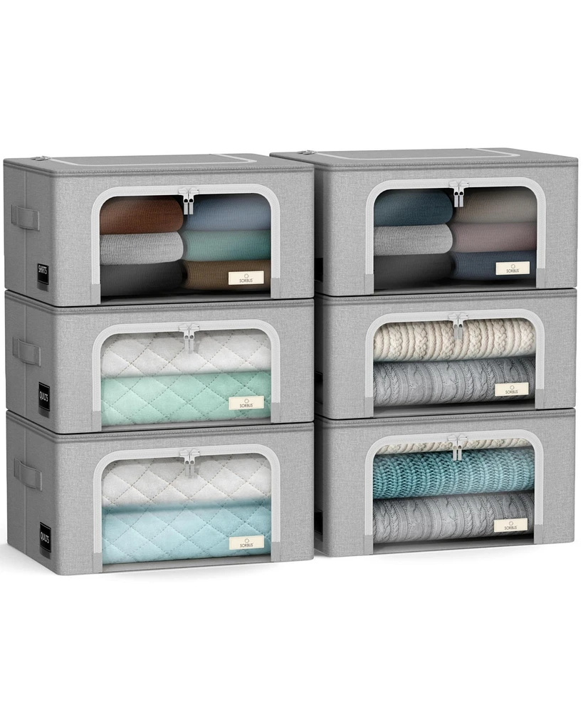Sorbus 6 Pack Small Foldable Storage Box - Metal Frame, Oxford Fabric, Large Window & Handles - Organization for Bedroom, Linens & Clothes
