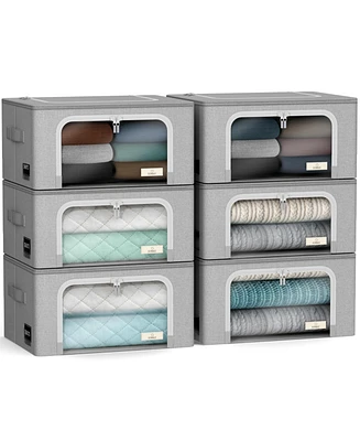 Sorbus 6 Pack Small Foldable Storage Box - Metal Frame, Oxford Fabric, Large Window & Handles - Organization for Bedroom, Linens & Clothes