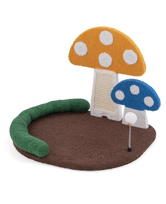 Mushroom Cat Bed with Cat Claw Scratcher & Wide Scratch Panel Cozy & Fun Playhouse for Cats