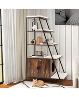 Large Cat Litter Box Enclosure with Storage & Ladder Shelf Stylish & Functional Hidden Litter Cabinet