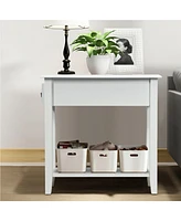 Gymax Set of 2 Nightstand 2 Tier End Bedside Sofa Side Table w/Drawer &Shelf