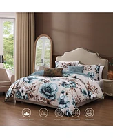Bebejan Flowers in the Mist Bedding 100% Cotton Sateen 5 Piece King Size Reversible Comforter Set