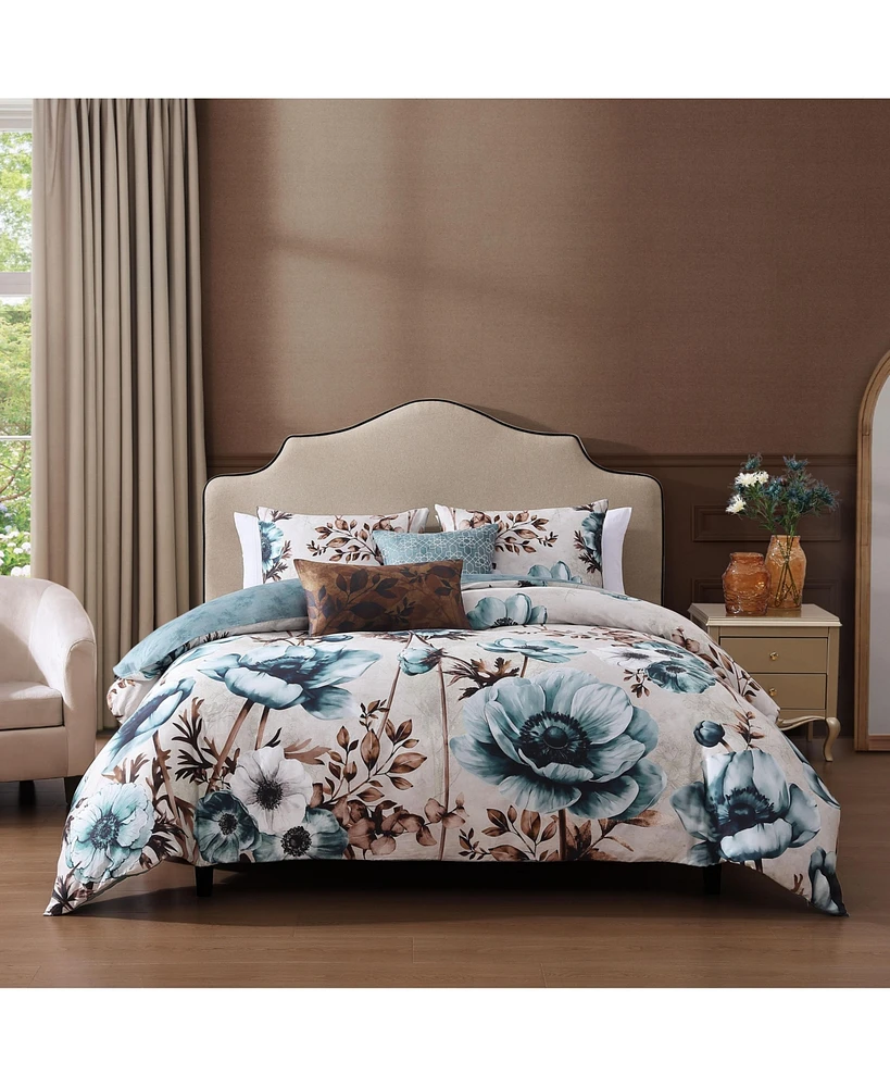 Bebejan Flowers in the Mist Bedding 100% Cotton Sateen 5 Piece King Size Reversible Comforter Set