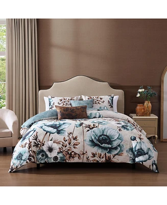 Bebejan Flowers in the Mist Bedding 100% Cotton Sateen 5 Piece King Size Reversible Comforter Set