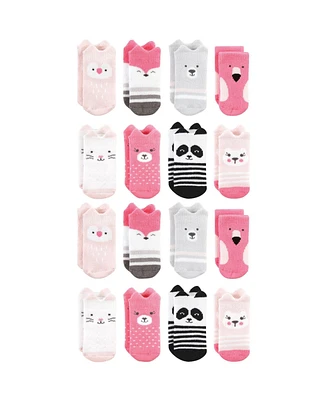 Hudson Baby Baby Boys Hudson Cotton Rich Terry Socks 16-Pack, Pink Animals, 6-12 Months