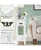 Gymax 2 Tier End Bedside Sofa Side Table Narrow Nightstand w/Drawer &Shelf