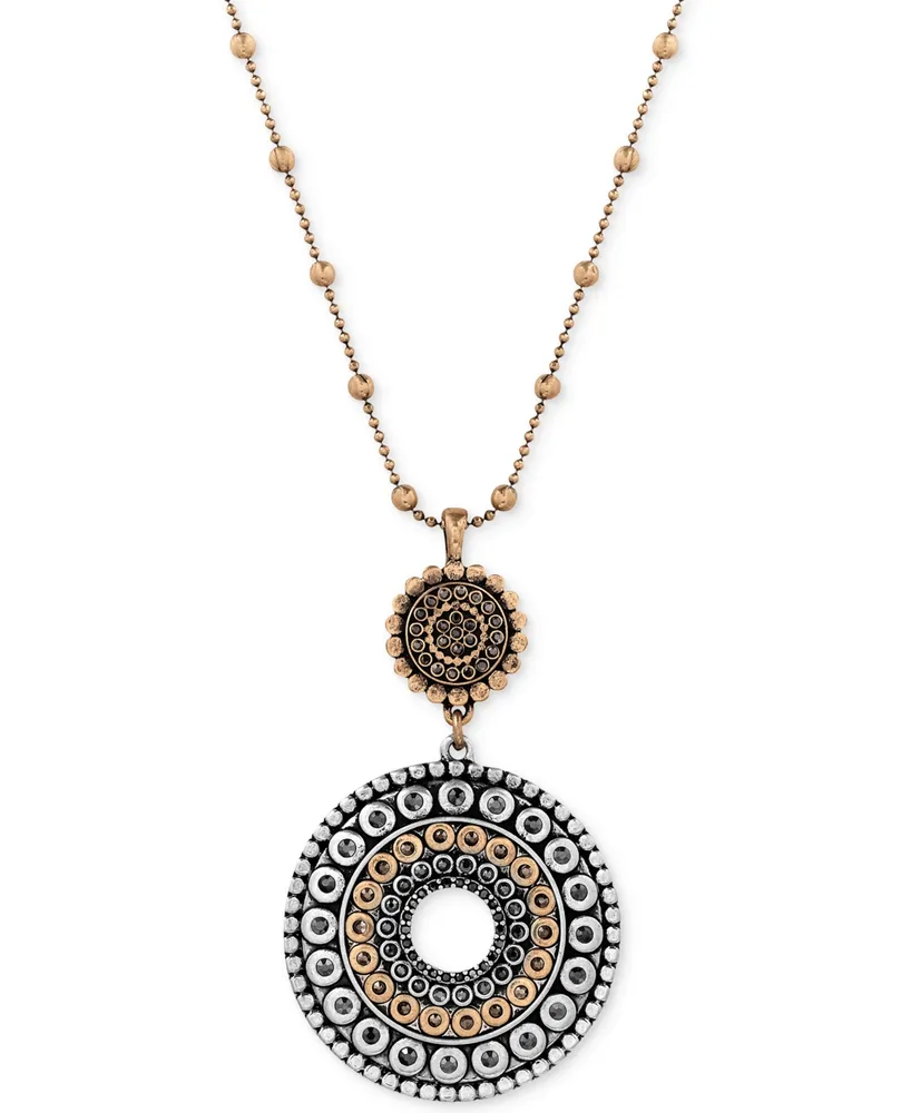 Lucky Brand Two-Toned Decorated Disc Pendant Necklace - Two