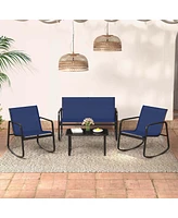 4 Pcs Patio Rocking Set Rocking Chairs & Loveseat with Glass-Top Table Outdoor