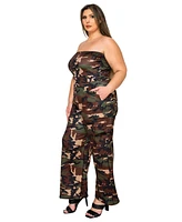 L I V D Women's Plus Freya Camo Cargo Jumpsuit