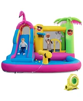 Inflatable Bounce Castle with Long Water Slide and 735W Blower