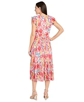 R & M Richards Women's Floral V-Neck Pleated Dress