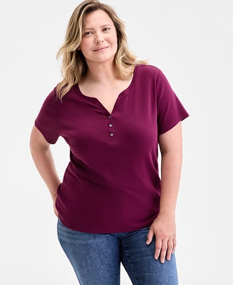Style & Co Plus Short-Sleeve Henley Top, Exclusively at Macy's