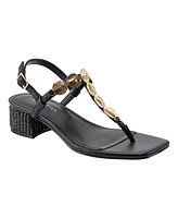 Marc Fisher Women's Caylie Embellished T-Strap Block Heel Sandals