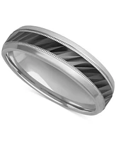 Men's Milgrain Bead Step-Edge Wedding Band Sterling Silver & Black Rhodium