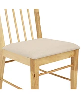 Solid Rubberwood Slat-Back Dining Chairs with Cushions - Natural with Beige Cushions - Set of 2