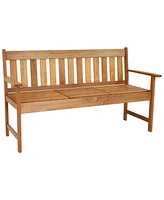 Meranti Wood Outdoor Patio Bench with Built-In Pop-Up Table - Teak Oil Finish - 60-Inch