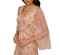 Adrianna Papell Women's Beaded Cape-Sleeve Gown