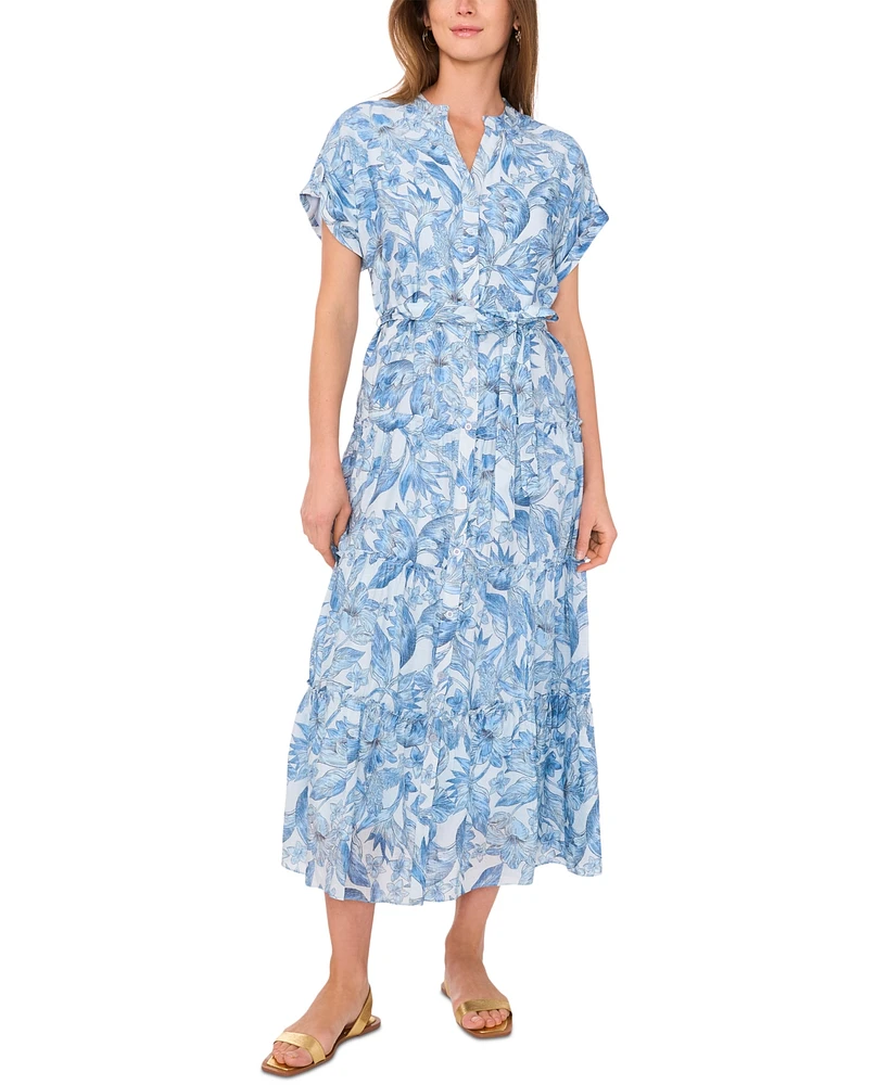 Vince Camuto Women's Printed Split-Neck Maxi Dress
