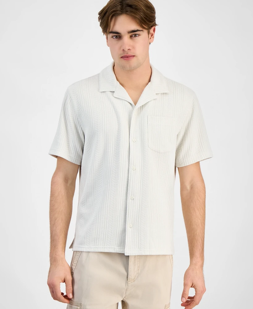 Sun + Stone Men's Textured Chevron Knit Short Sleeve Button-Front Camp Shirt, Created for Macy's