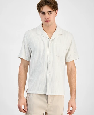 Sun + Stone Men's Textured Chevron Knit Short Sleeve Button-Front Camp Shirt, Created for Macy's