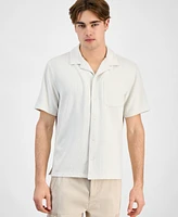 Sun + Stone Men's Textured Chevron Knit Short Sleeve Button-Front Camp Shirt, Created for Macy's