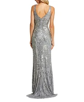 Mac Duggal Women's Beaded Floral Sleeveless Gown
